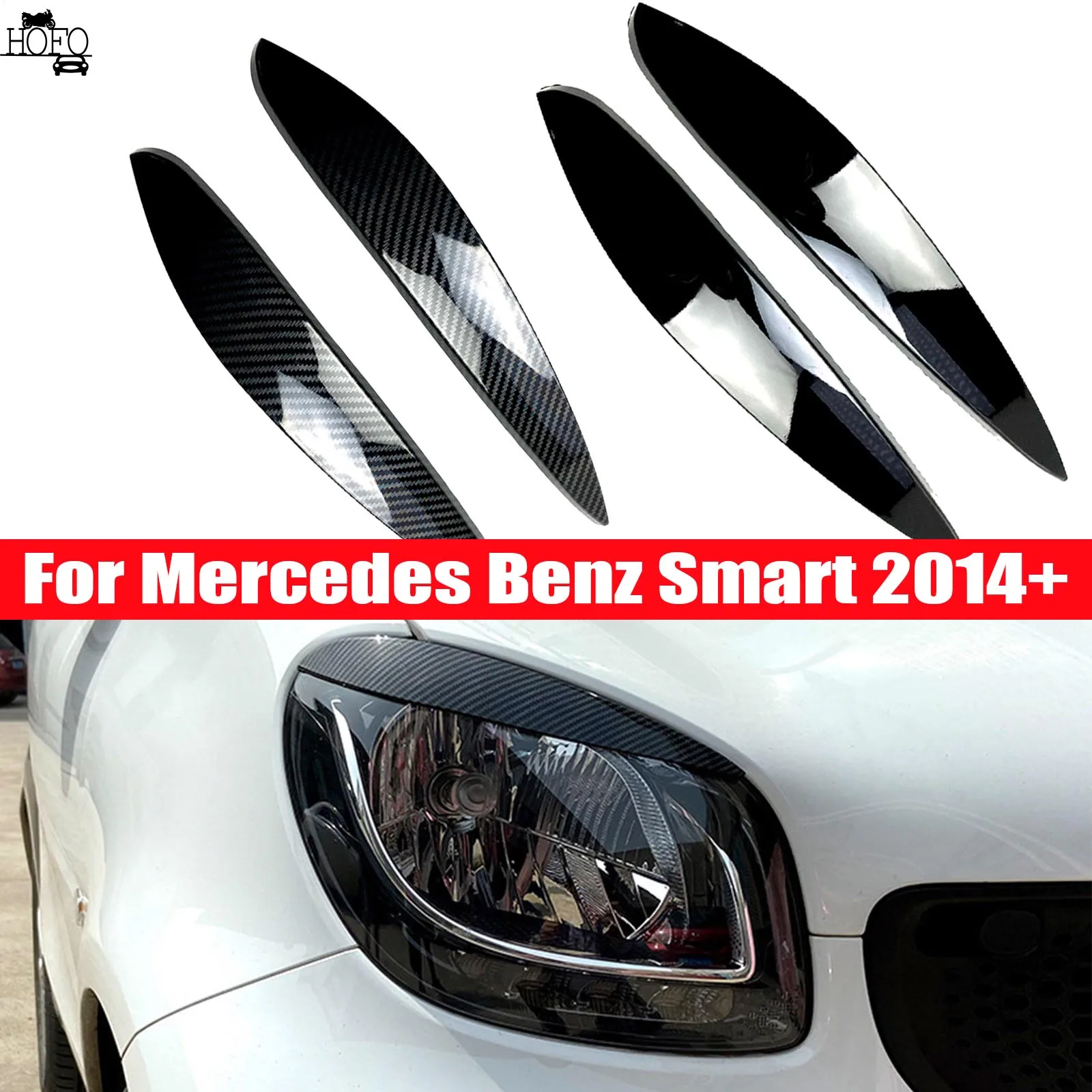 

2Pcs Car Headlight Eyebrow Eyelid Cover Decoration Trim For Mercedes Benz Smart 2014+