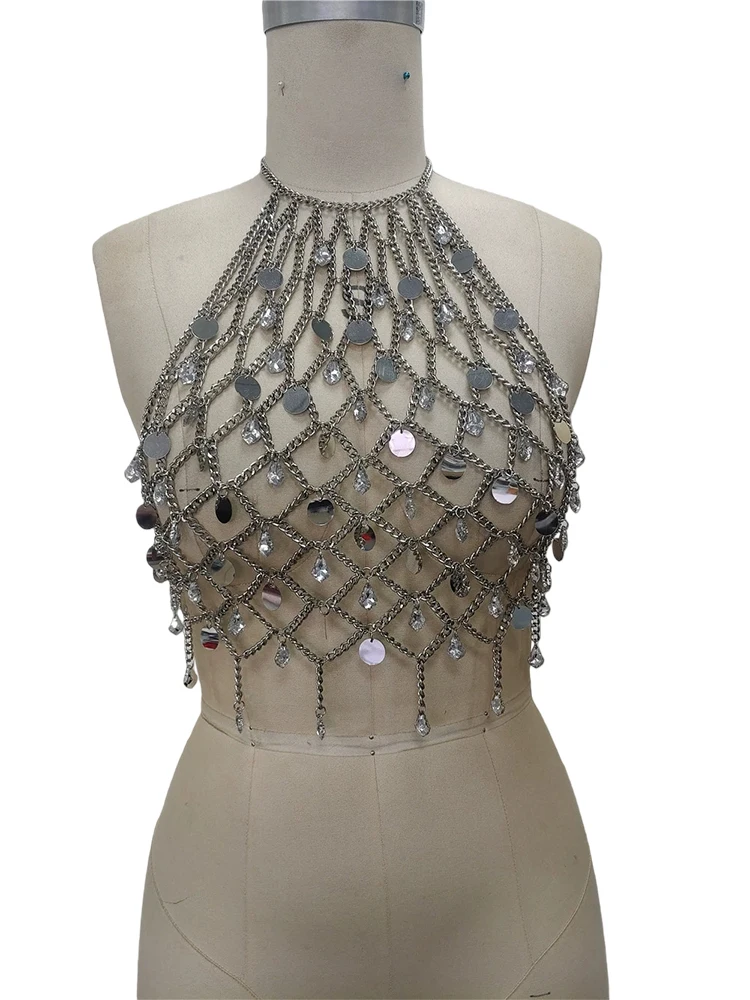 Handmade Festival Metal Chain Sequin Thin Handmade Top Bead Chest Body Chain Vest Short Regular Thickness C Class Safety