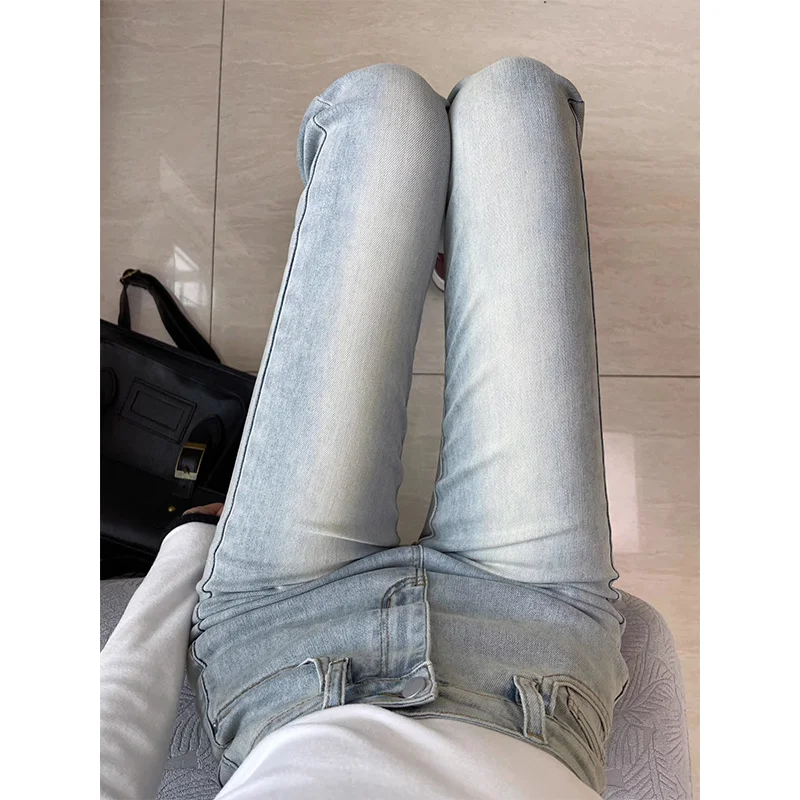 

High Waist Bell Bottom Jeans Women's Spring New Style Elastic Slimming Light Color Slim Fit Hoof Long Pants Casual
