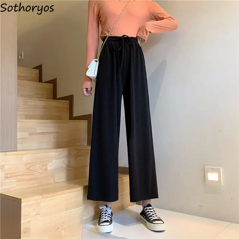 

S-4XL Casual Wide Leg Pants Women Baggy All-match High Waist Summer Elegant Korean Style Female Simple Drawstring Cozy Commuter