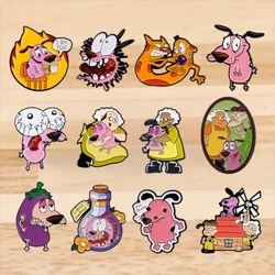 Cartoon Figure Enamel Pins Pink Courage Dog Brooch Cute Animals Badges Metal Denim Shirt Lapel Pin Jewelry Accessories Gifts