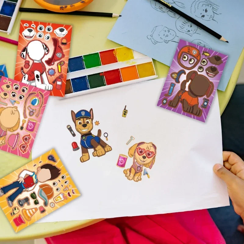 16pcs Paw Patrol Face Swap ปริศนาสติกเกอร์การ์ตูน Patrol Canine สติกเกอร์ประกอบจิ๊กซอว์อะนิเมะ Chase Make A Face ของเล่นเด็ก