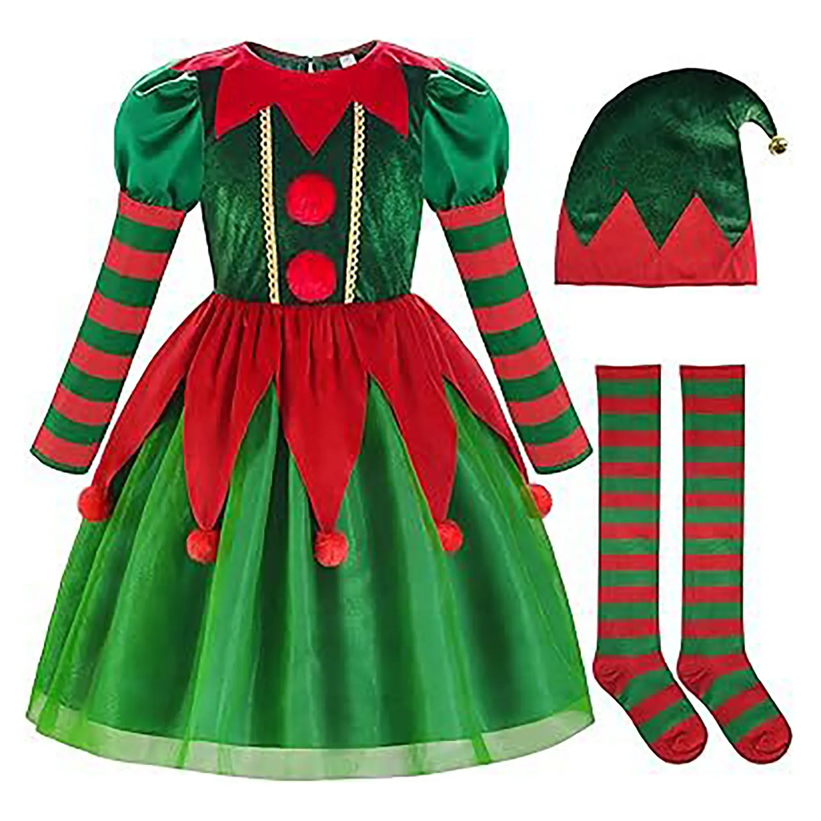 Child Green Costume Santas Little Helper Child Christmas Dress Saree Set For Girls Children's Sportswear Autumn Winter Clothes