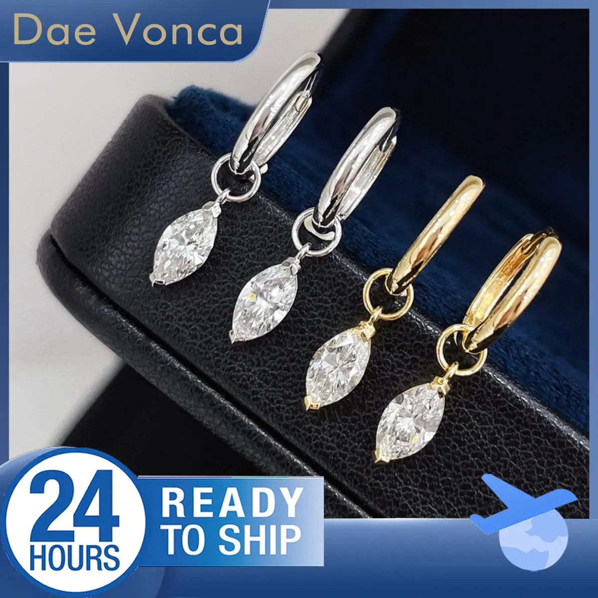 Dae Vonca Diamond Drop Earrings In 18K White Gold Marquise Cut Lab Grown Diamond Solitaire Diamond Earrings For Girlfriend