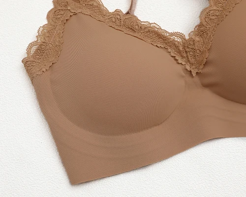 French Lace Bra V Neck Seamless Bra Women's Adjustable Thin Strap Wireless Thin Cup Layering Base Intimates Lingerie Solid S-XL