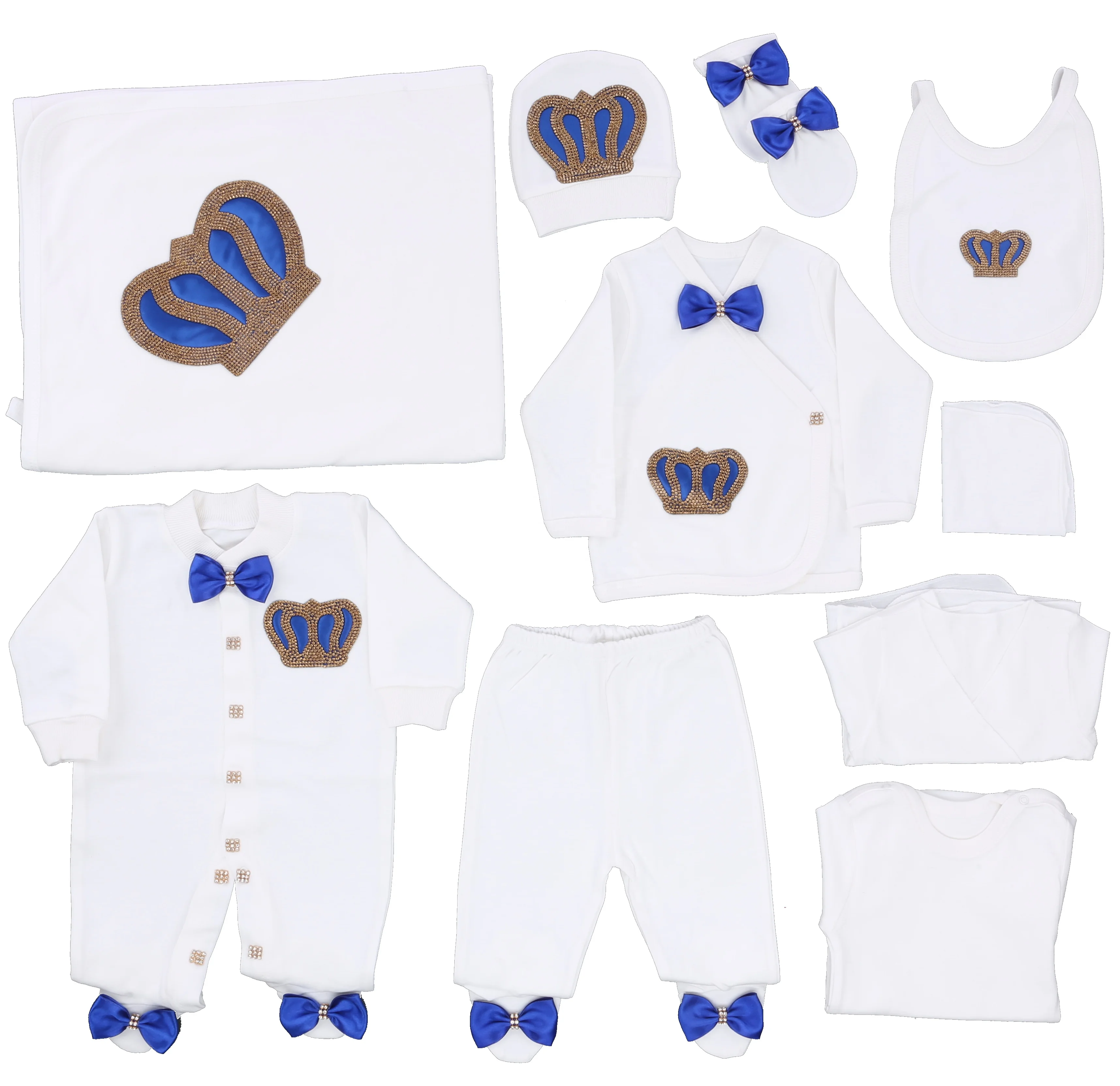 Wholesale Custom Newborn New Design 100% Cotton Fabric Knitted 10 Pieces Long Sleeve High Quality Silver Baby Romper Set