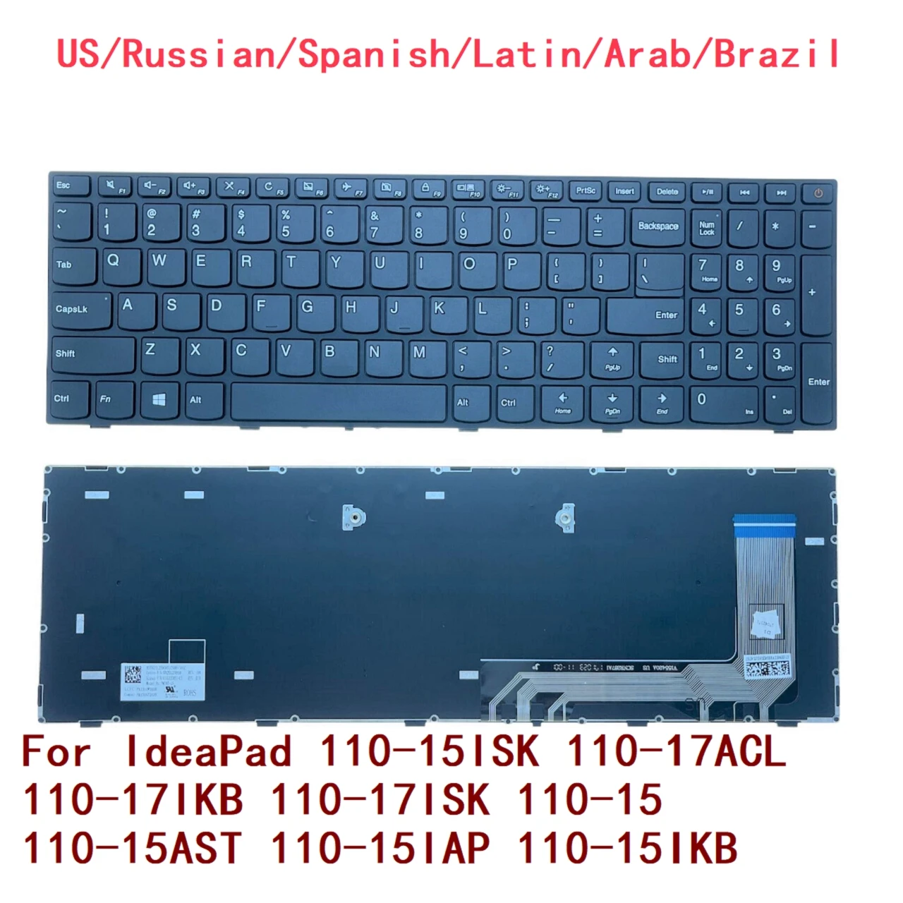 Klawiatura US RU SP LA AR BR dla Lenovo IdeaPad 110-15ISK 110-17ACL 110-17IKB 110-17ISK 110 110-15 110-15AST 110-15IAP 110-15IKB
