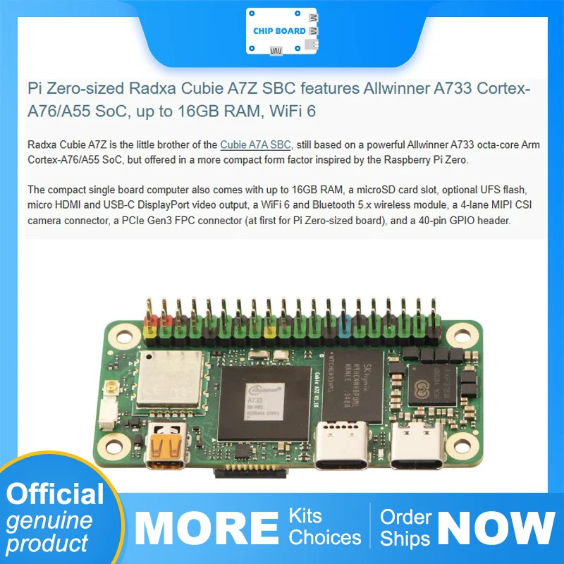 

Radxa Cubie A7Z: восьмиядерный процессор Allwinner A73, 16 ГБ ОЗУ, Wi-Fi 6, размер Pi Zero