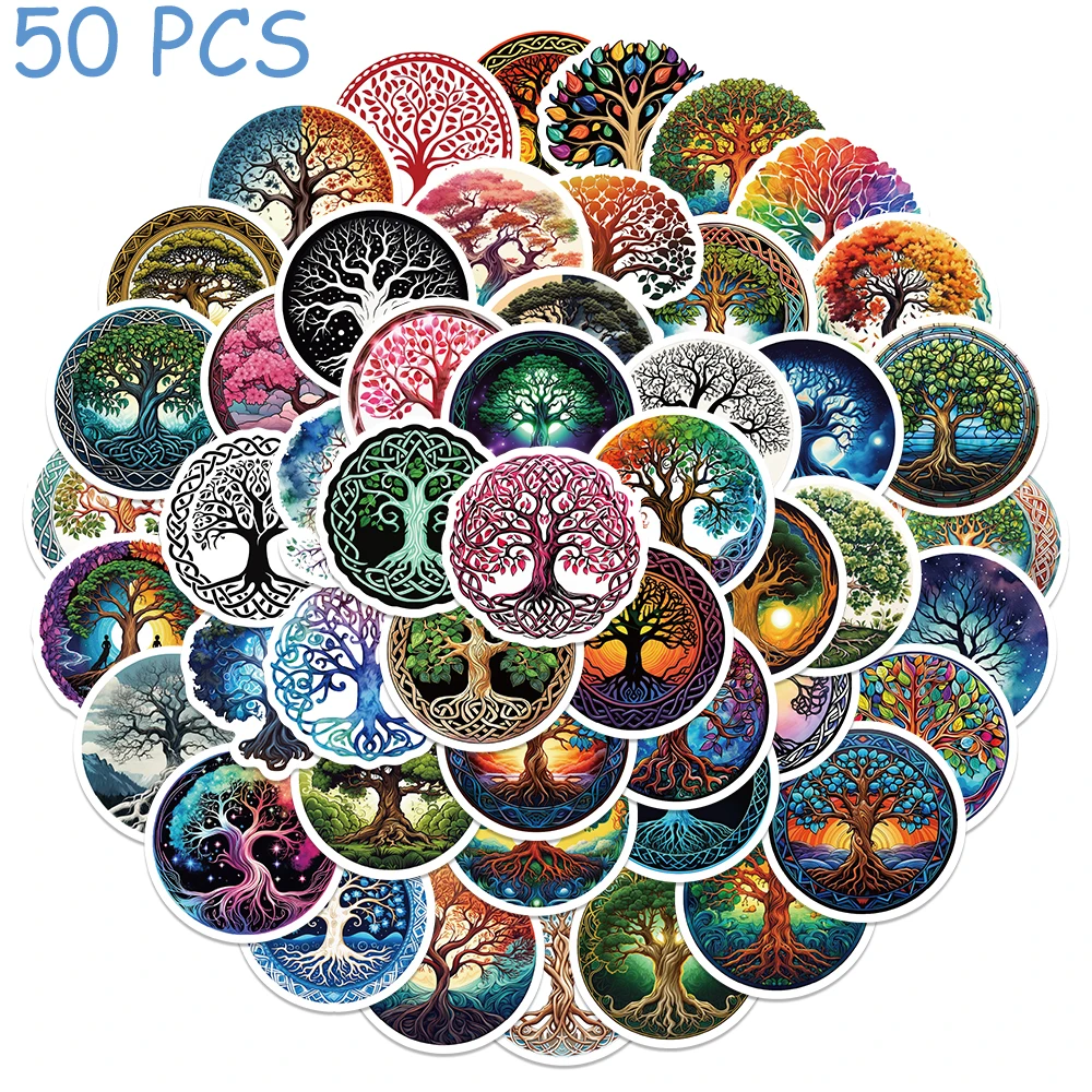 Colorido Tree of Life adesivos impermeáveis, decalques para telefone, laptop, skate, mala, guitarra, estética, presente das crianças, 50pcs