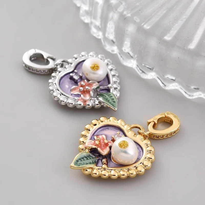 1 Pcs 18K Gold-plated Copper Monet Garden Necklace Pendant Love Oil Painting Style Natural Pearl Diy Jewelry Accessories Pendant