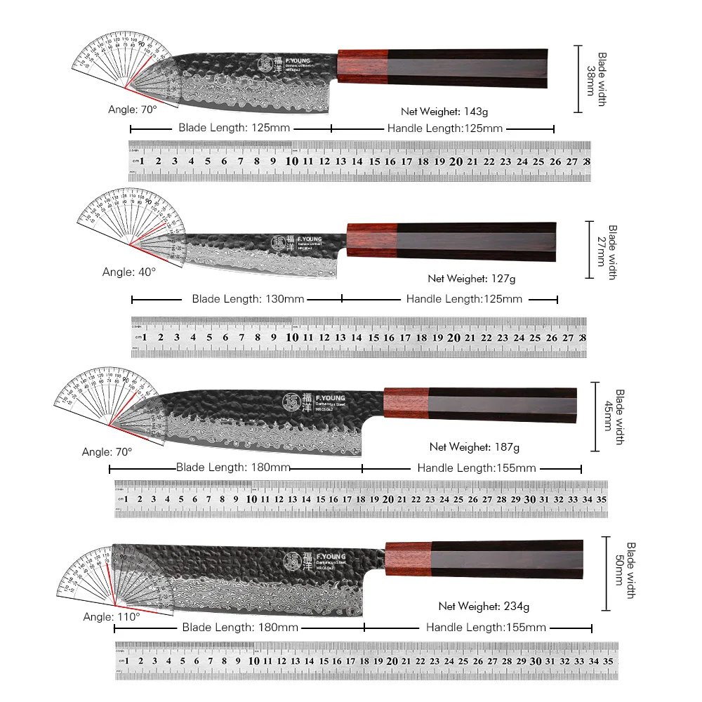 F.YOUNG Japanese Chef Knife Damascus Steel Professional Kitchen Knives Meat Slicing Sashimi Utility Hand Forged Cooking Utensils