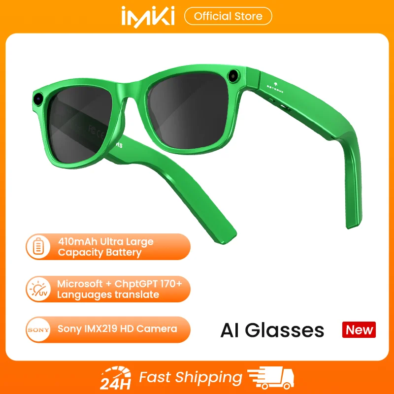 IMIKI AI Smart Glasses Sport Sunglasses Translation Video Recording Speech Recognition Bluetooth Call with 8MP Camera Man Woman