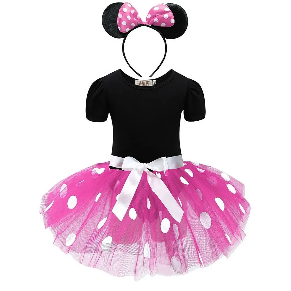 Little Girl Dresses Kids Summer Red Dot Mouse Costume Baby Birthday Party Clothes Children Princess Christmas Disguise Headwear