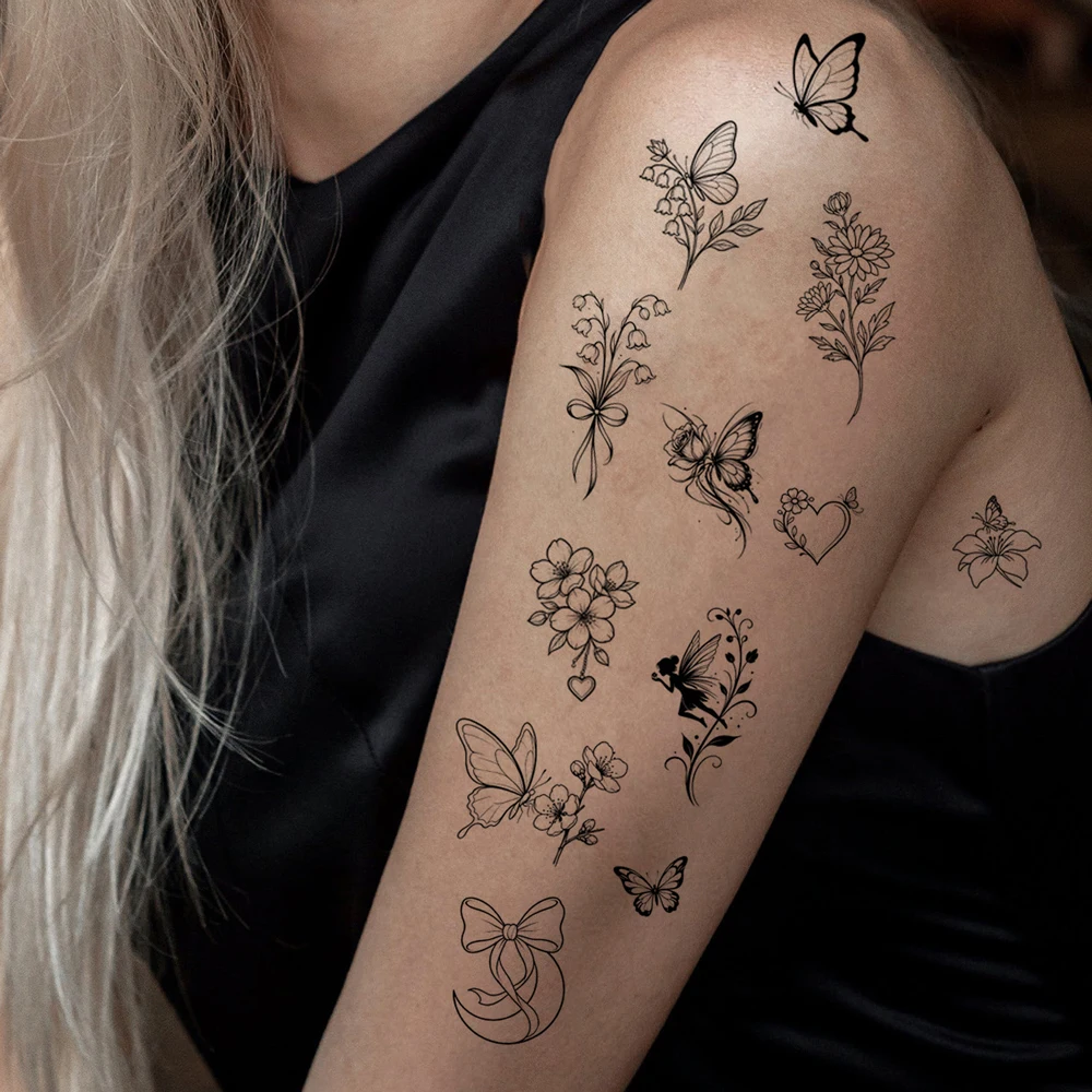 30pcs Flower Butterfly Temporary Tattoos Waterproof Moon Stars Tattoo Stickers for Women Men Hand Fake Tattoo Body Art