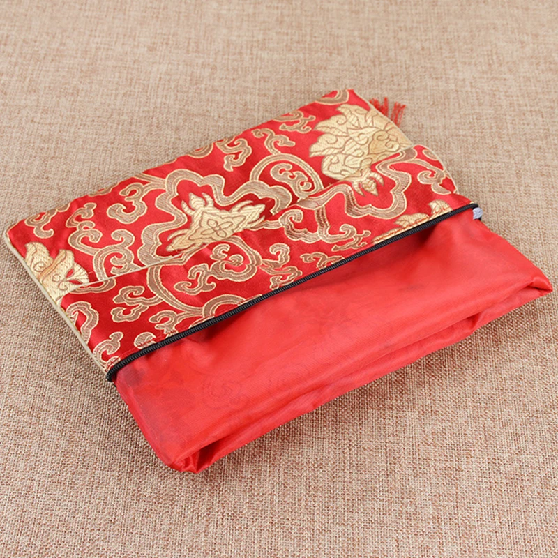 Retro Scripture Bag Double-layer Thickened Ethnic Dragon Pattern Rich Flower Zipper Jewelry Bag Brocade Buddhist Scripture Bags