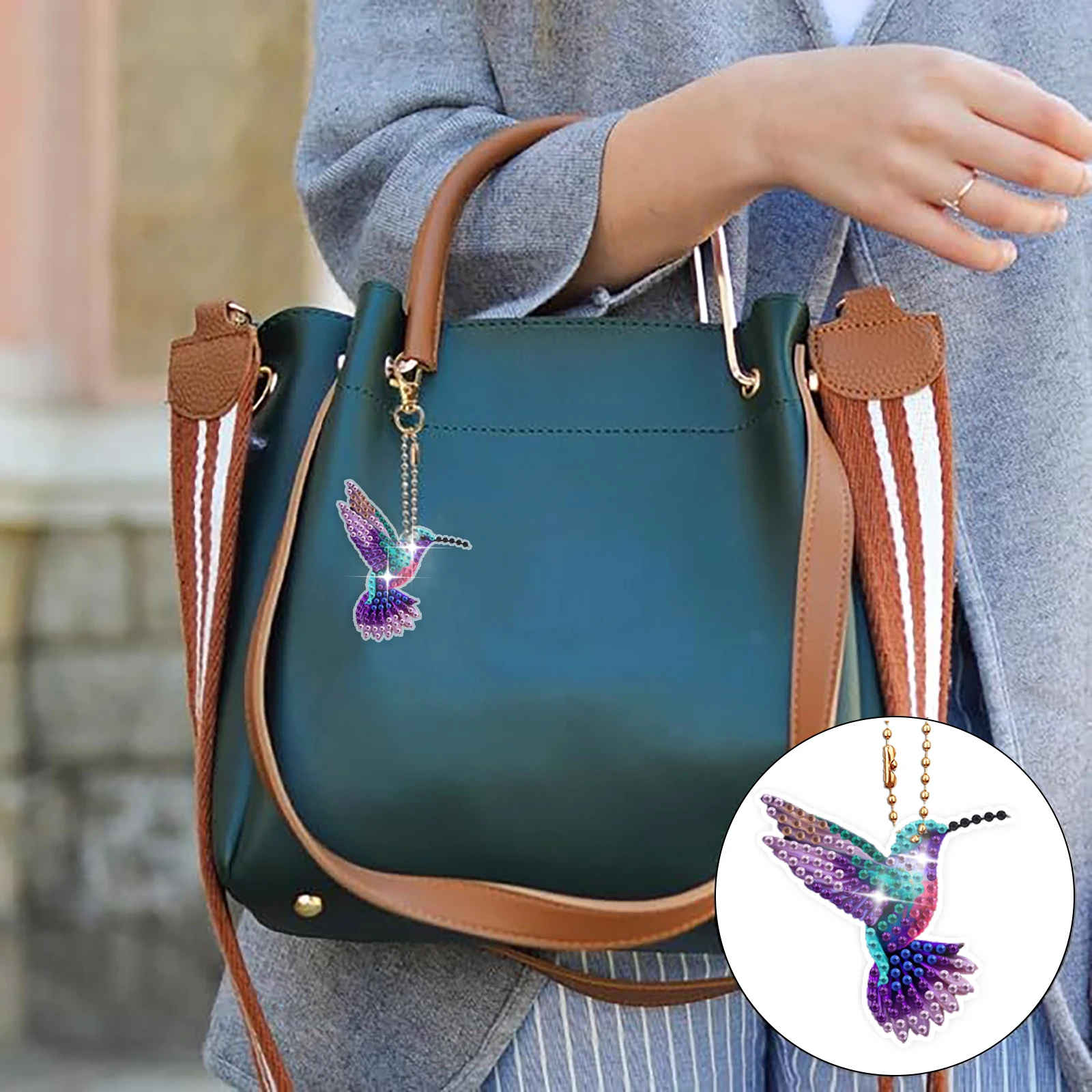8 / مجموعة DIY سلسلة الطائر الطنان نمط الماس الفن اللوحة سلسلة مفاتيح مصنوعة من الأكريليك الماس كيت لحقيبة الديكور هدايا عيد الميلاد
