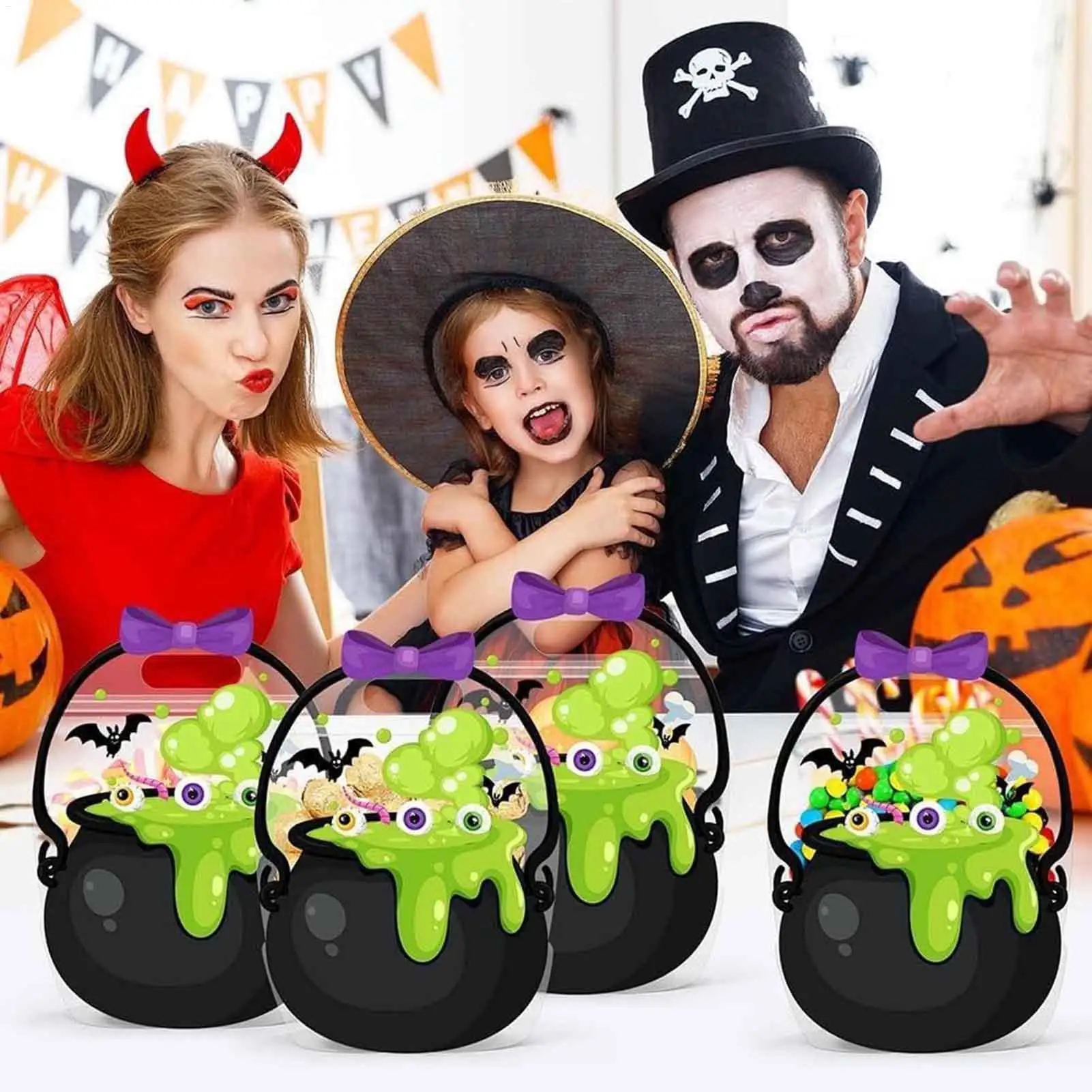 

Сумки с тыквой на Хэллоуин, 10 шт., сумки для вечеринки на Хэллоуин с ручками, сезонный декор для осенних лакомств, лечение трюков