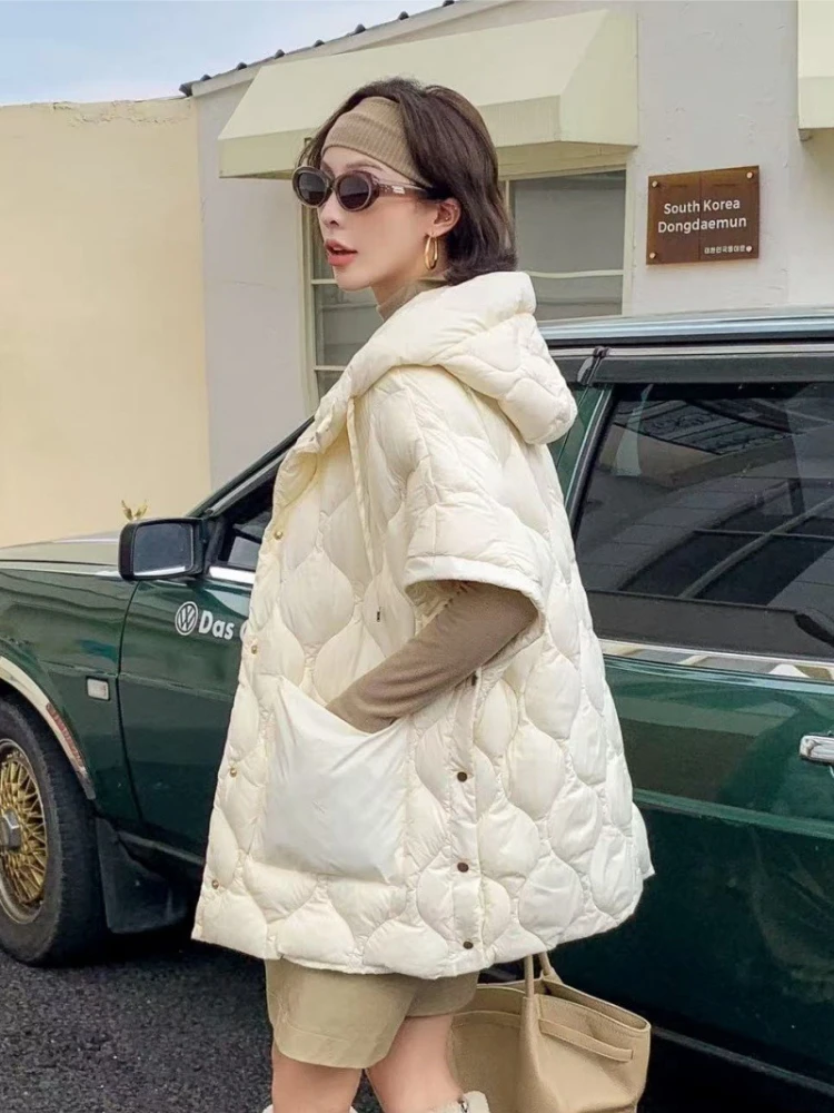 Vest 2026 New Elegant Hooded Women Down Short Sleeve Gilet White Duck Warm Cozy Chic Stylish Versatile Premium Outerwear