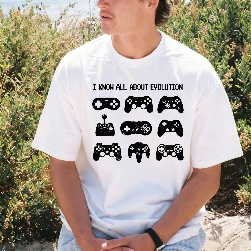 I Know All about Evolution Funny Video Game Controller Gaming Retro T-Shirt Short Sleeve Cotton Casual Fashion Harajuku Tees