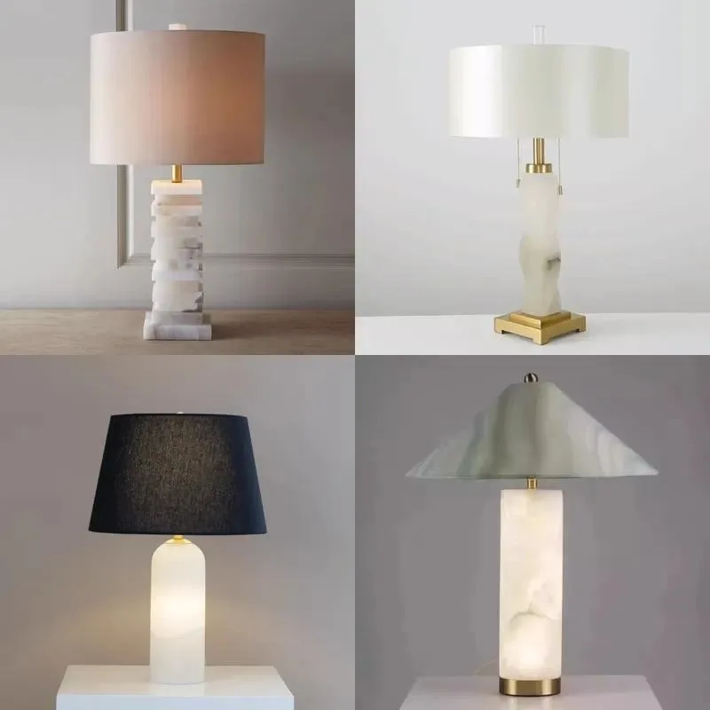 Modern Hotel Luxury Lamp LED Bedside Marble Table Lamp with Desk Natural Allebather Lamp