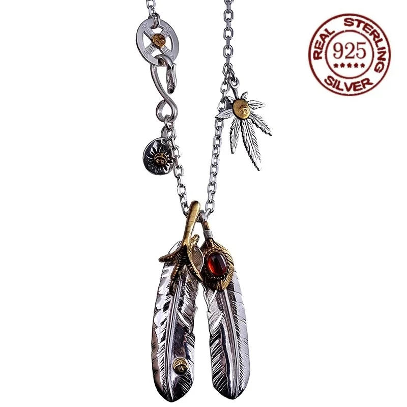 

The new S925 sterling silver necklace personality feather necklace fashion jewelry gift for men and women