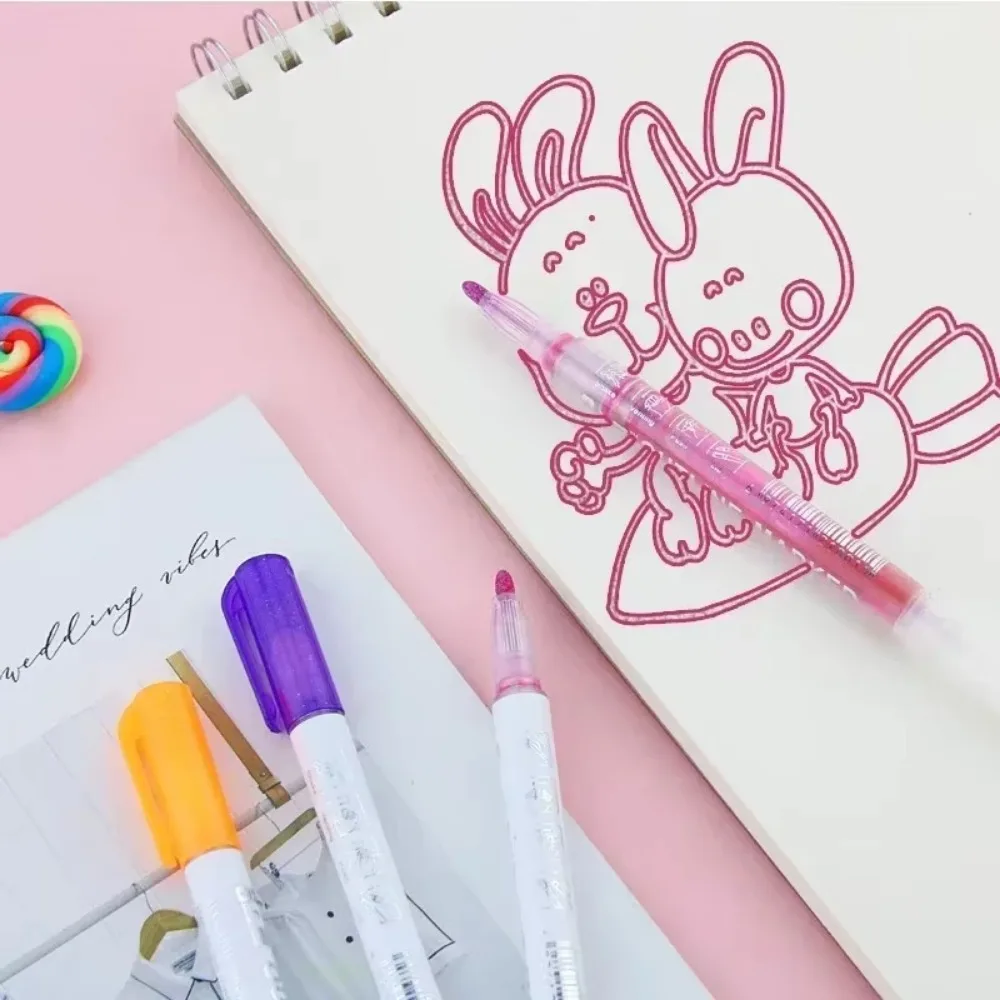 جديد 8 ألوان خط مزدوج مخطط الفن القلم قلم تحديد للطلاب DIY الكتابة على الجدران هيغليغتر سجل القصاصات رصاصة مذكرات ملصق بطاقة
