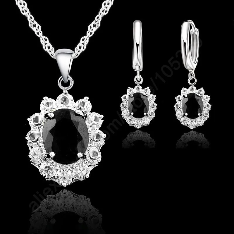 

Fine Jewelry 925 Sterling Silver Jewelry Sets For Women Wedding Accessory Fashion Pendant Necklace Earrings Set Bijoux