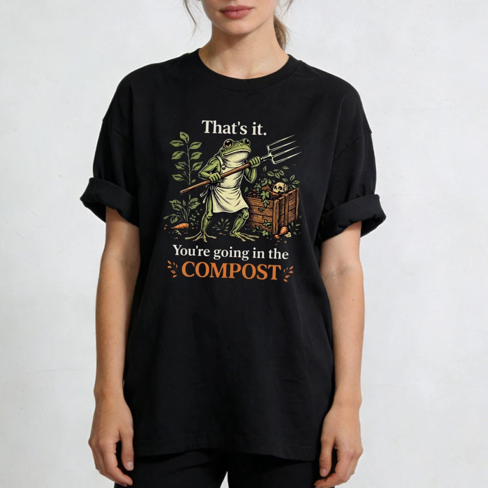 Funny Gardening Frog Print T-Shirt Women Compost Humor Retro Farm Life Casual Daily Top