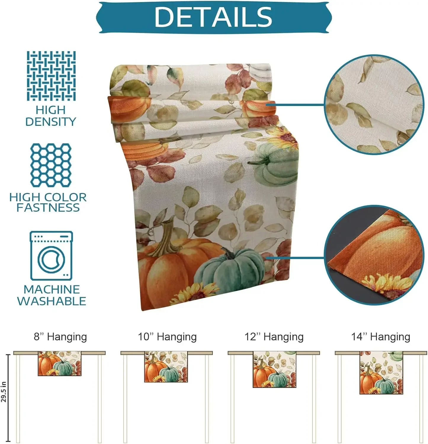 Autunno Ringraziamento Foglie di eucalipto Zucche Runner da tavola in lino Comò Sciarpe Decor Cucina Tavolo da pranzo Runner Decorazioni natalizie