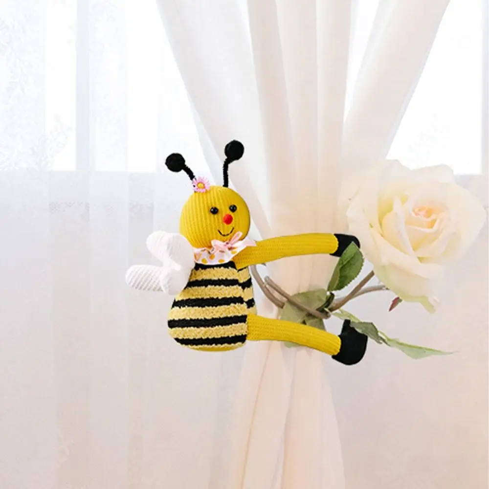 Cartoon Bee Curtains Ties Knitted Funny Bee Curtain Buckle Clips DIY Animal Window Curtains Tiebacks Home Window Decoration