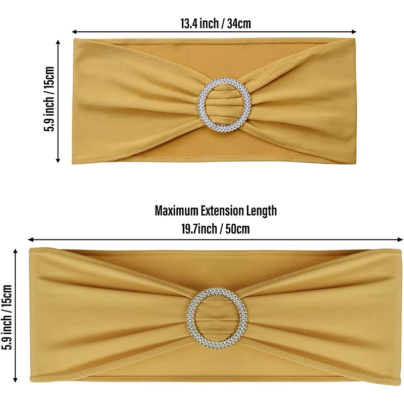 LMETJMA 10 Pcs Spandex Chair Sashes Premium Stretch Bows With Buckle Slider Universal Elastic Bands for Wedding Party Banquet