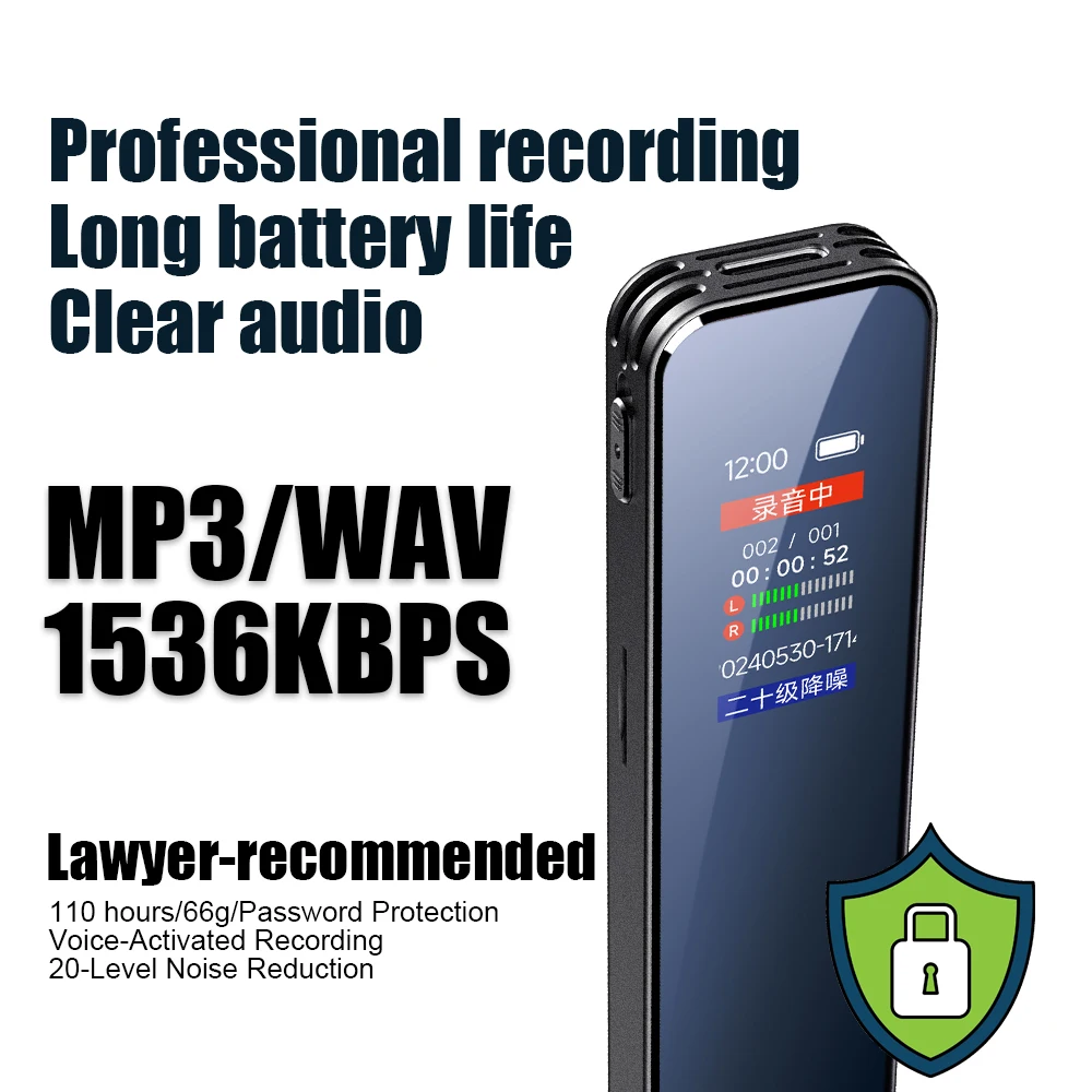 

Мини-диктофон с голосовым управлением, 110 часов работы от батареи, 1536 Кбит/с, 360° запись ° Профессиональное средство для встреч/деловых встреч/рекомендовано юристами