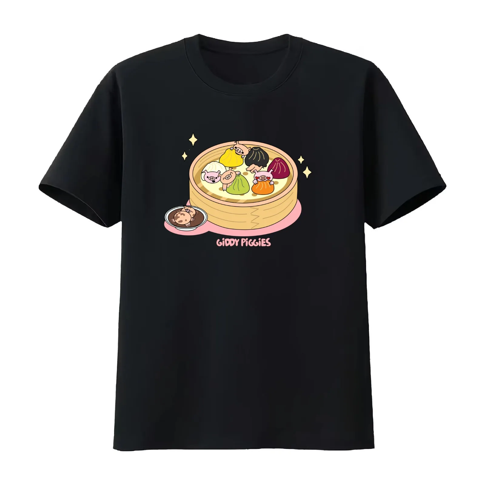Giddy Piggies Rainbow Dumpling T-Shirt Summer Casual Cotton Tee Oversized Streetwear Tops Vintage Graphic Print 100% Cotton