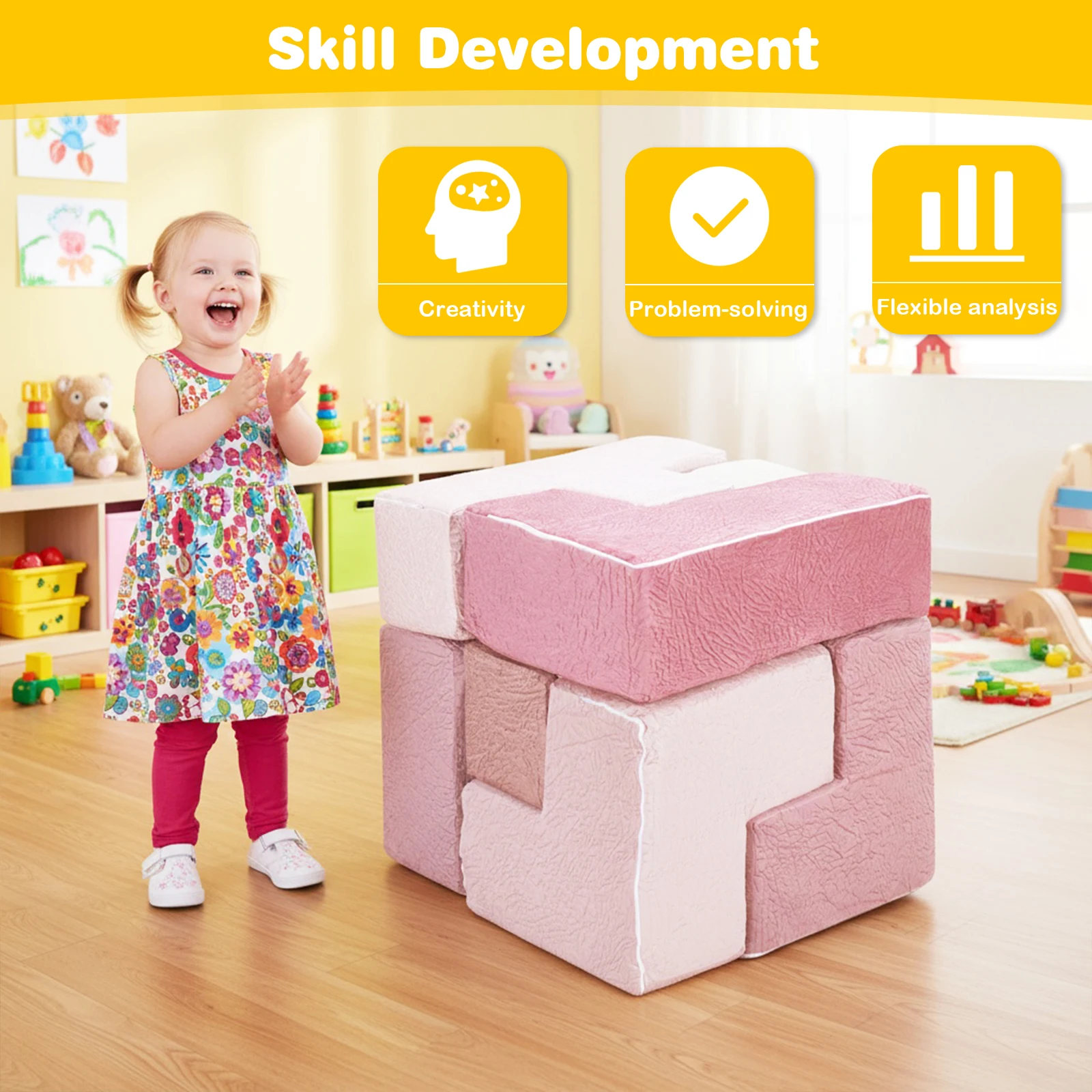 

7Pcs Modular Sofa Chairs Washable Inspiring Creativity Blocks Chair Wear Resist for Kids Bedroom Playroom Furnitures