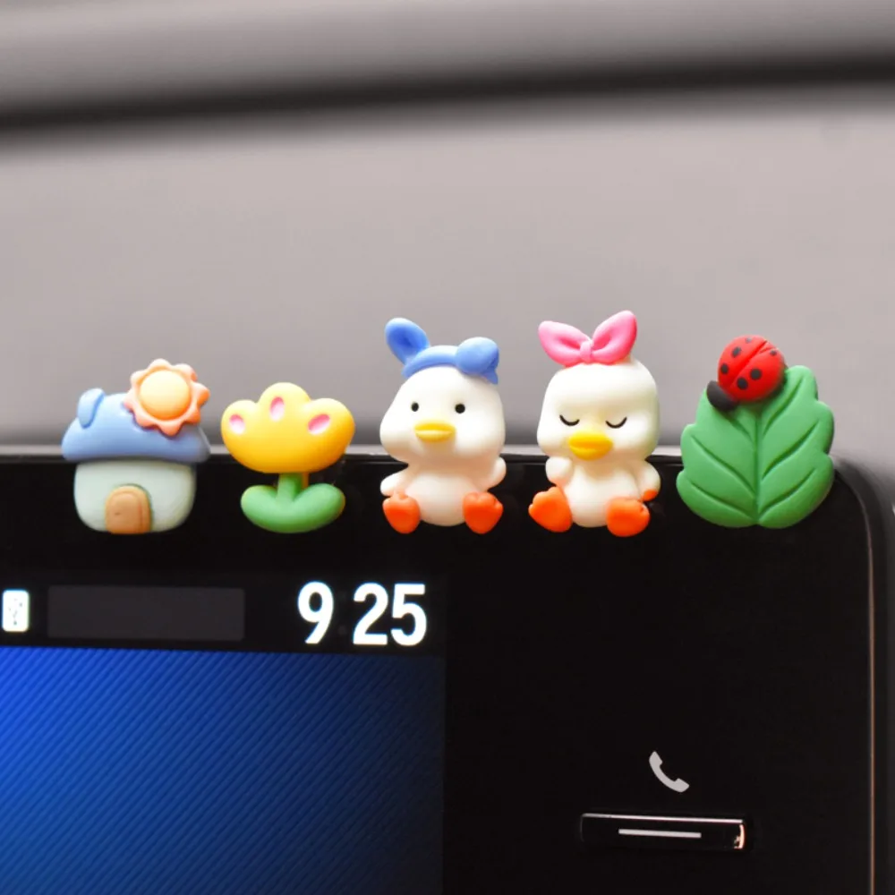 5pcs/set Cute Decorative Stickers Resin Rabbit Bow Duck Cactus Car Control Screen Stickers Cartoon Center Console Ornaments