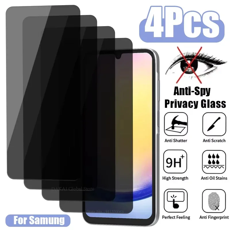 4PCS Privacy Screen Protector For Samsung A36 A26 A56 A35 A34 A33 A32 A31 A55 5G A54 A53 A52 A25 A24 A15 A14 A13 AntiSpy Glass