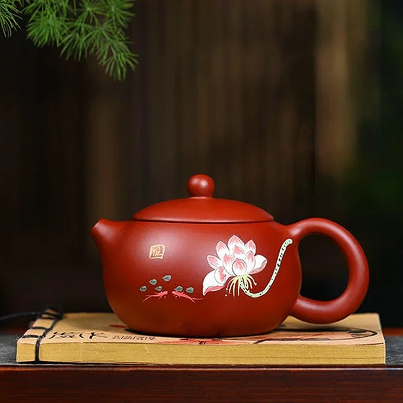 280ml Traditional Chinese Handcrafted Lotus Yixing Purple Clay Teapot Small Capacity Kettle Oolong Tea Set