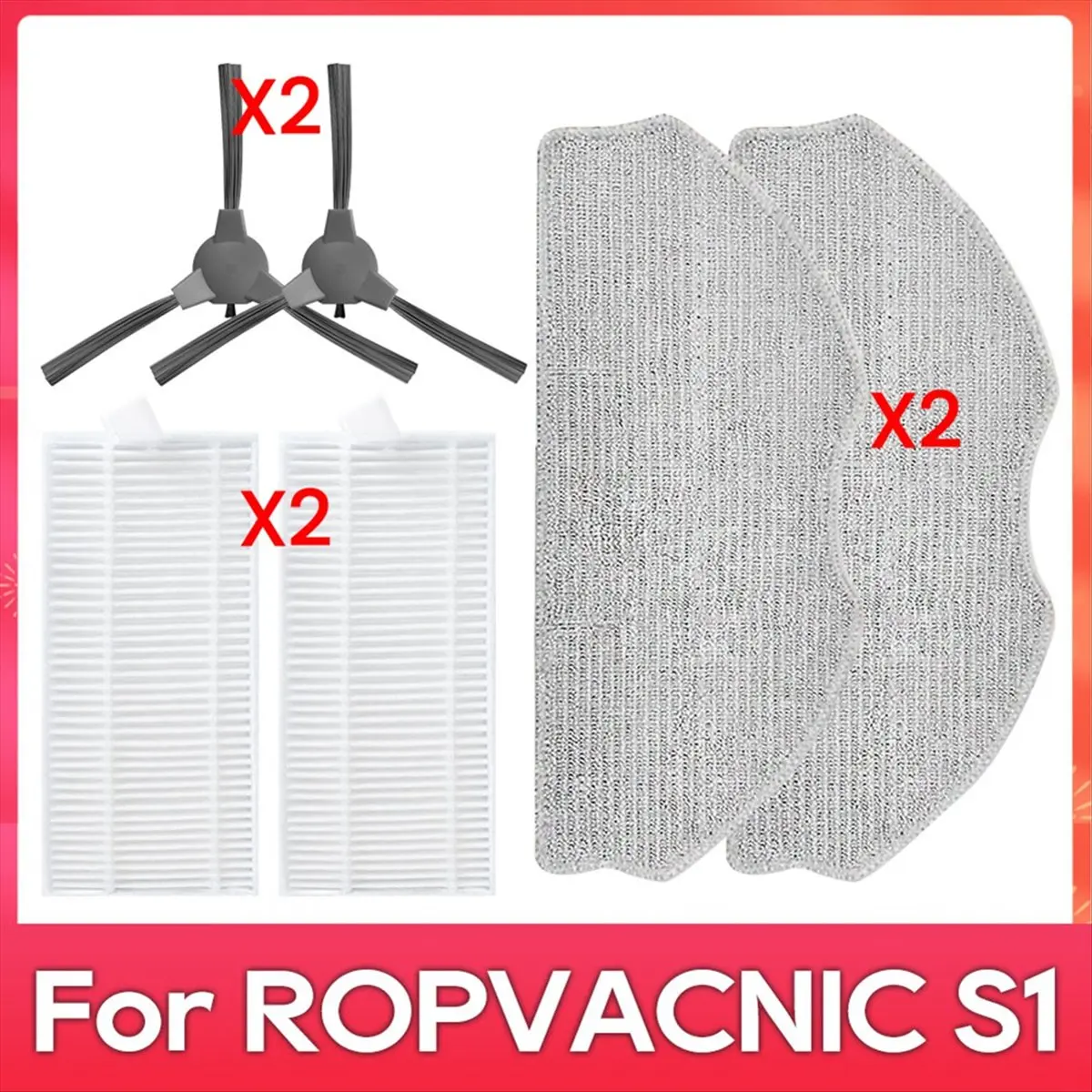 

Для ROPVACNIC S1 / Tipdiy G90 / Betboyles V75S / VIPSUN Z1 Боковая щетка, фильтр, швабра, комплект робота-пылесоса