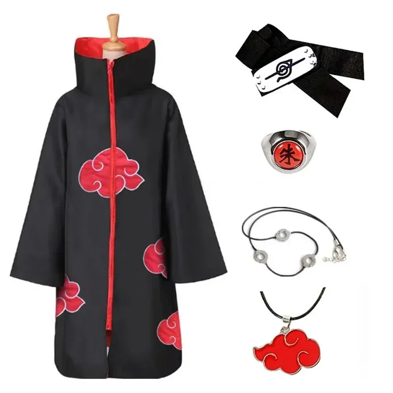 Anime Red Cloud Cosplay Cloak Costume Halloween Dawn Organization Robe Embroidered Cloak Unisex Men Women Party Necklace Props