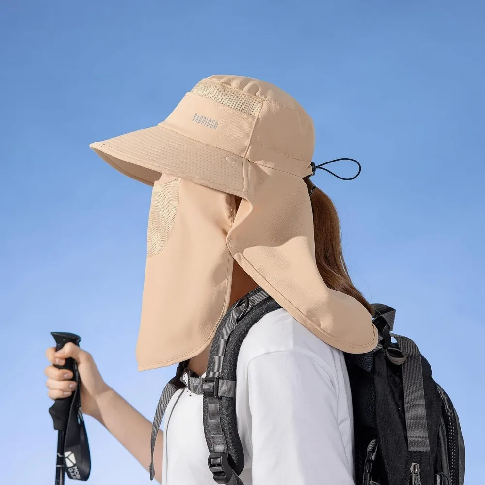 Damski kapelusz przeciwsłoneczny z szerokim rondem, kucyk, ochrona UV, daszek, kapelusze wędkarskie, maska na twarz, odpinany klapka na szyję.