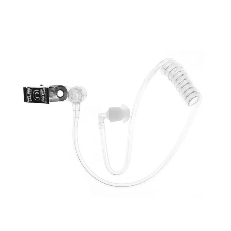 Replacement Transparent Coil Acoustic Air Tube Earplug With Metal Clip for Two-Way Radio Walkie Talkie Earpiece Headset