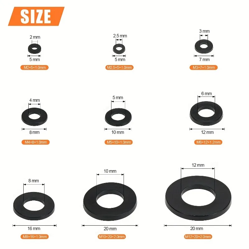 500pcs Nylon Washer Flat Assortment Set with 8-size Safety Plates M2 M2.5 M3 M4 M5 M6 M8 M10 Nylon Sealing Washers image 4