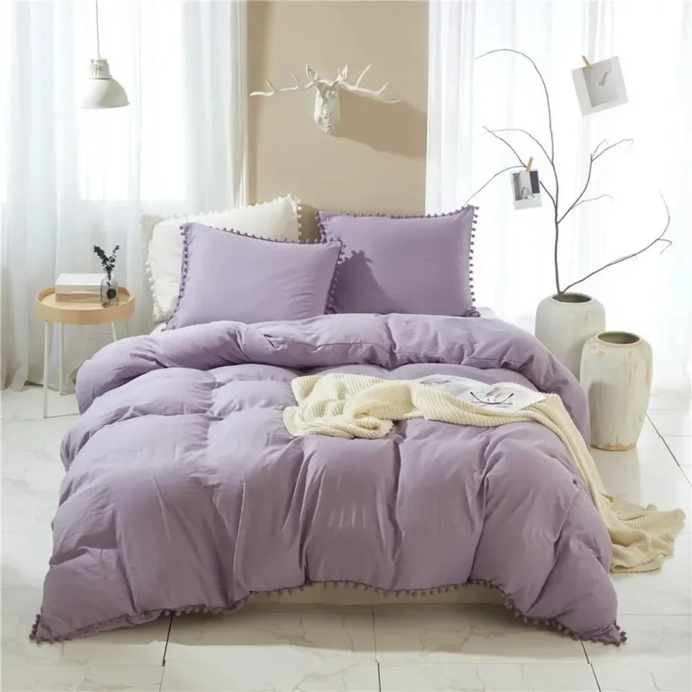 Solid Color Soft Washed Duvet Cover 3 Pieces Set Pillowcase Bedding Set