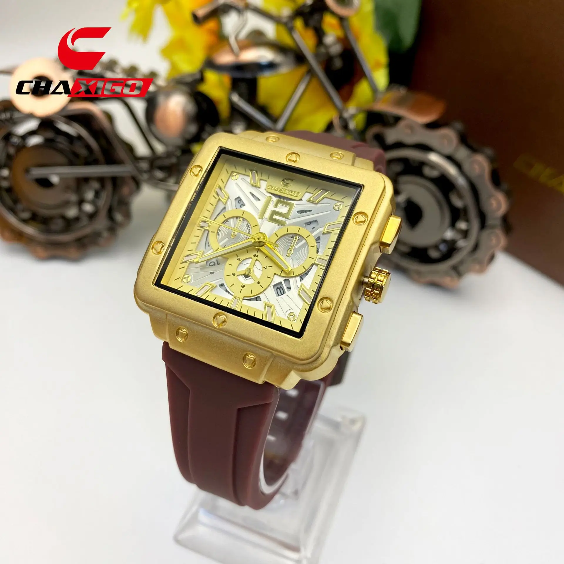 

CHAXIGO квадратные полые кварцевые часы многоцветный силиконовый ремешок мужские часы