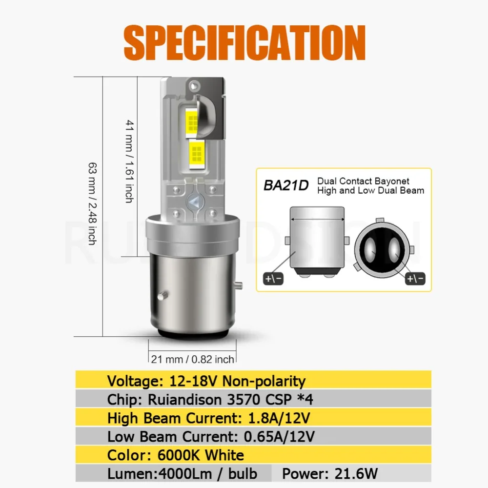 مصباح دراجة نارية LED BA20D H6 4000Lm - close-up view