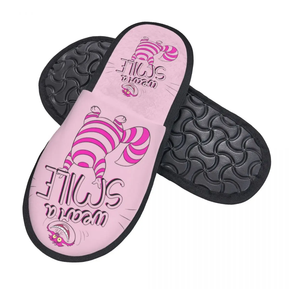 Custom Alice In Wonderland Wear A Smile Cozy Scuff Memory Foam Slippers Women Spa House Shoes