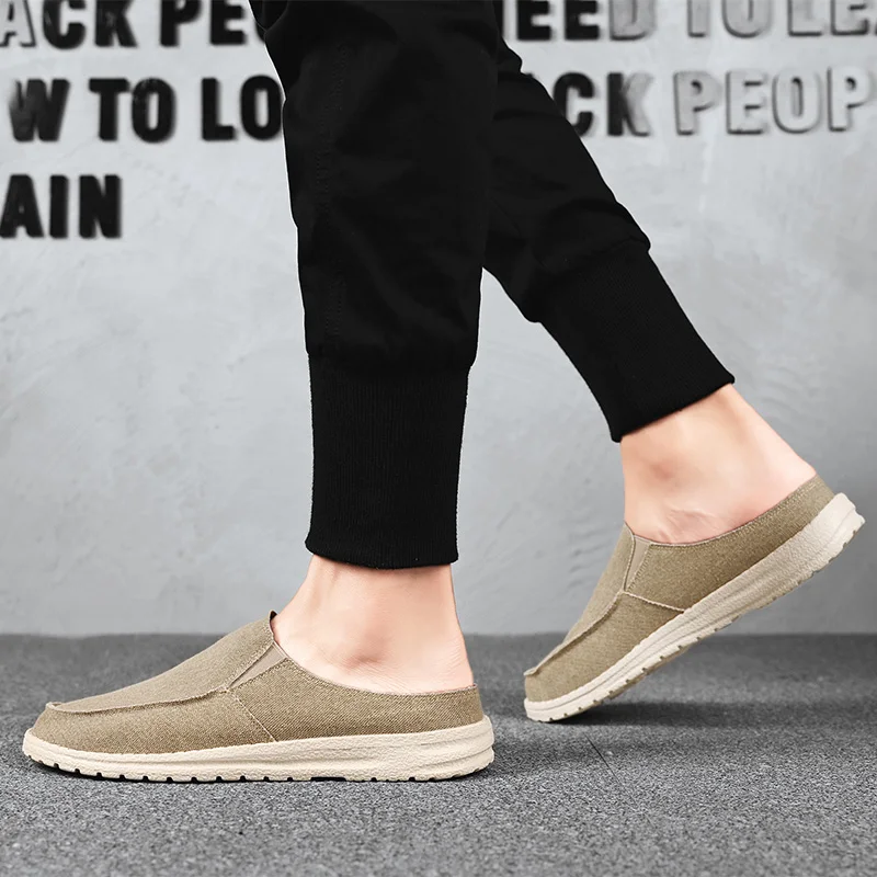 Men Summer New Casual Shoes Fashion Cowboy Half Slippers Breathable Canvas Soft Bottom Lightweight Walking Shoe Vulcanized Shoes