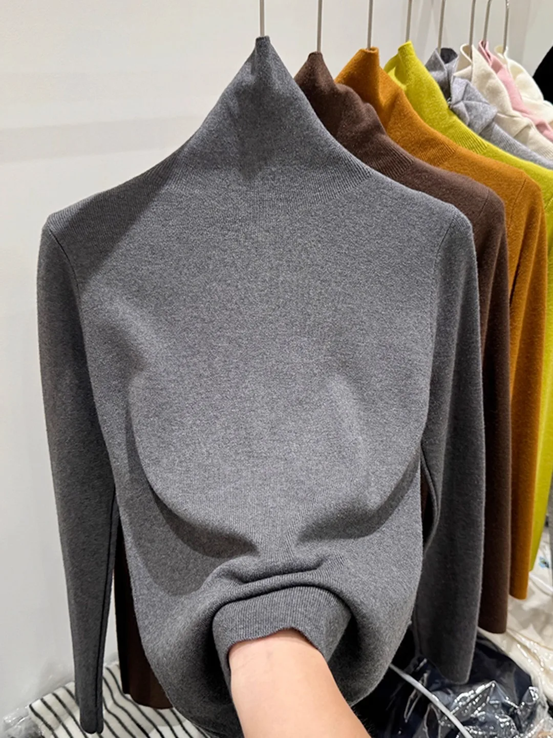 

Slim Fit High Ne Knitted Base irt Women's Faion Inner Wear Pure Color Trendy Sweater Brand Tag Removed Autumn Winter