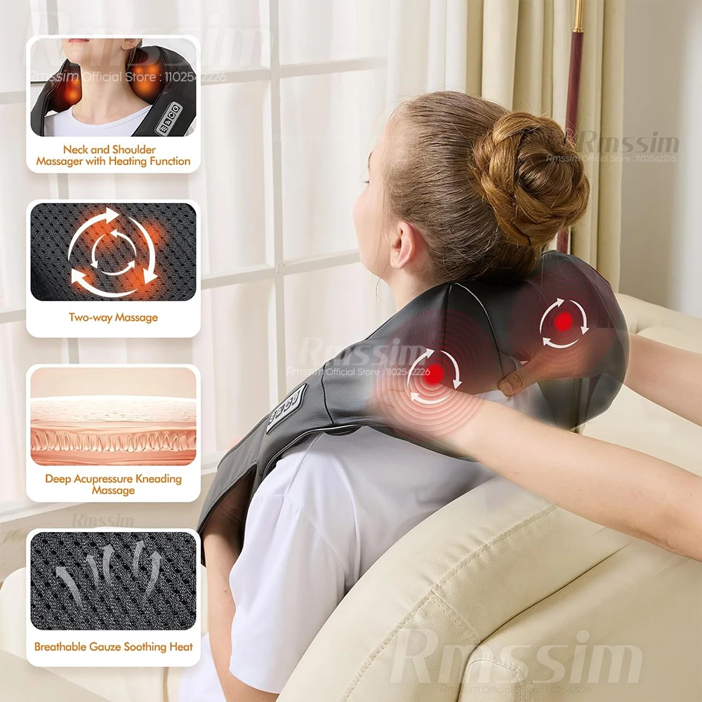 Electric Neck and Shoulder Massager with Heat, Deep Tissue 3D Kneading Pillow Shiatsu Back Massager for Muscle Pain Relief - view 3