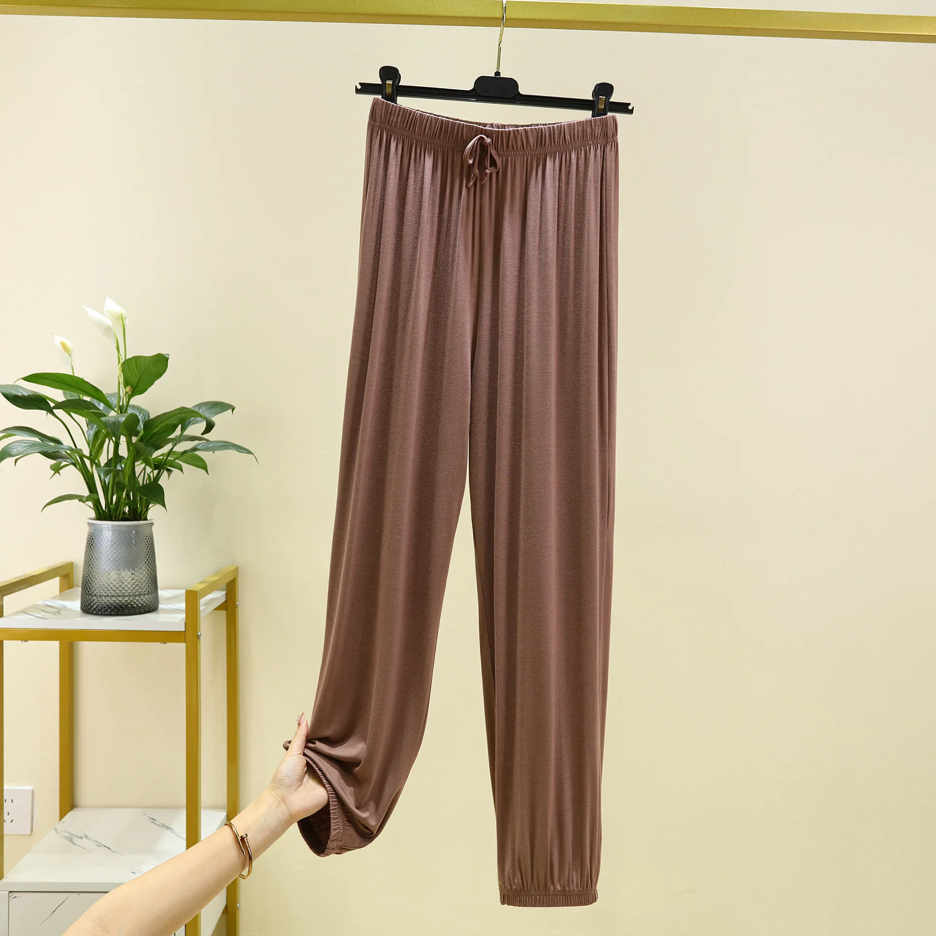 Modal Pajamas Pants Women's Home Clothes Summer Thin Solid Color Beam Foot Sweatpants Loose Nine Harem pj Pants Drape Trousers